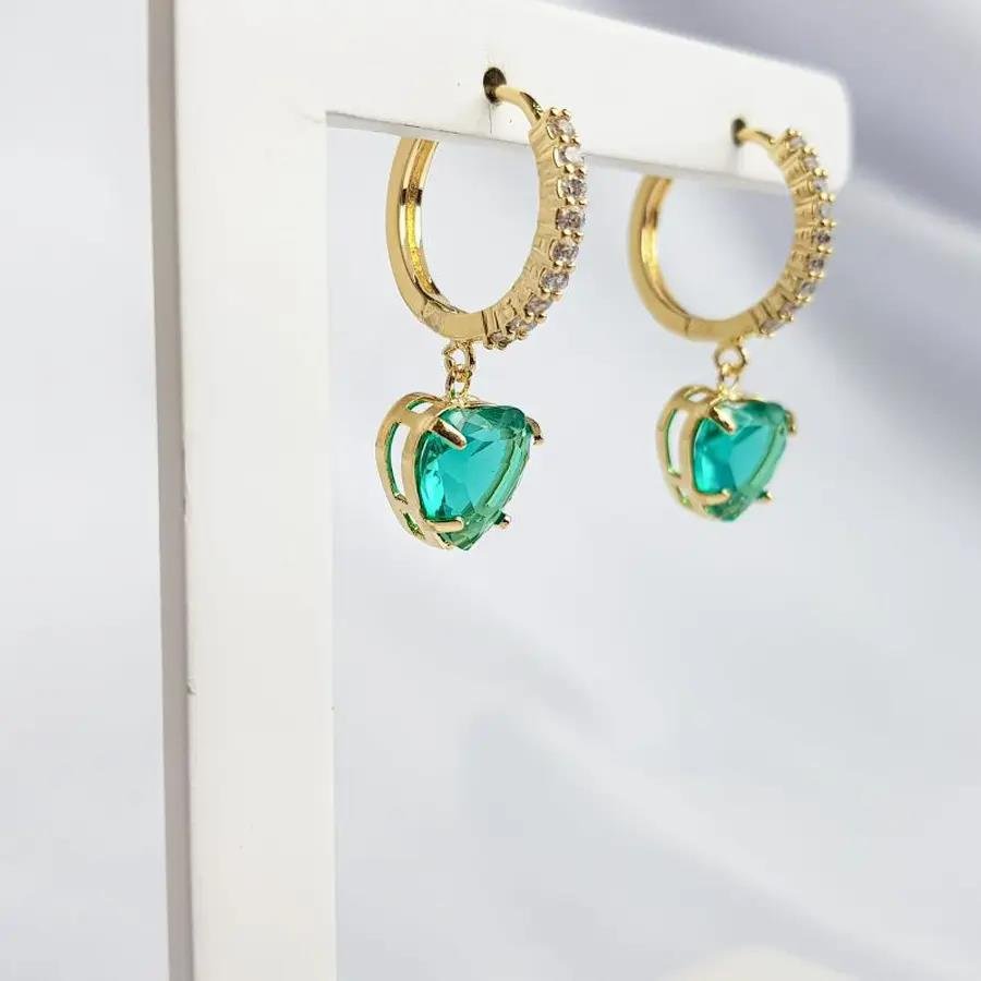 ARGOLA CLICK CRAVEJADA CORAÇÃO COLOR|BANHADO EM OURO 18K