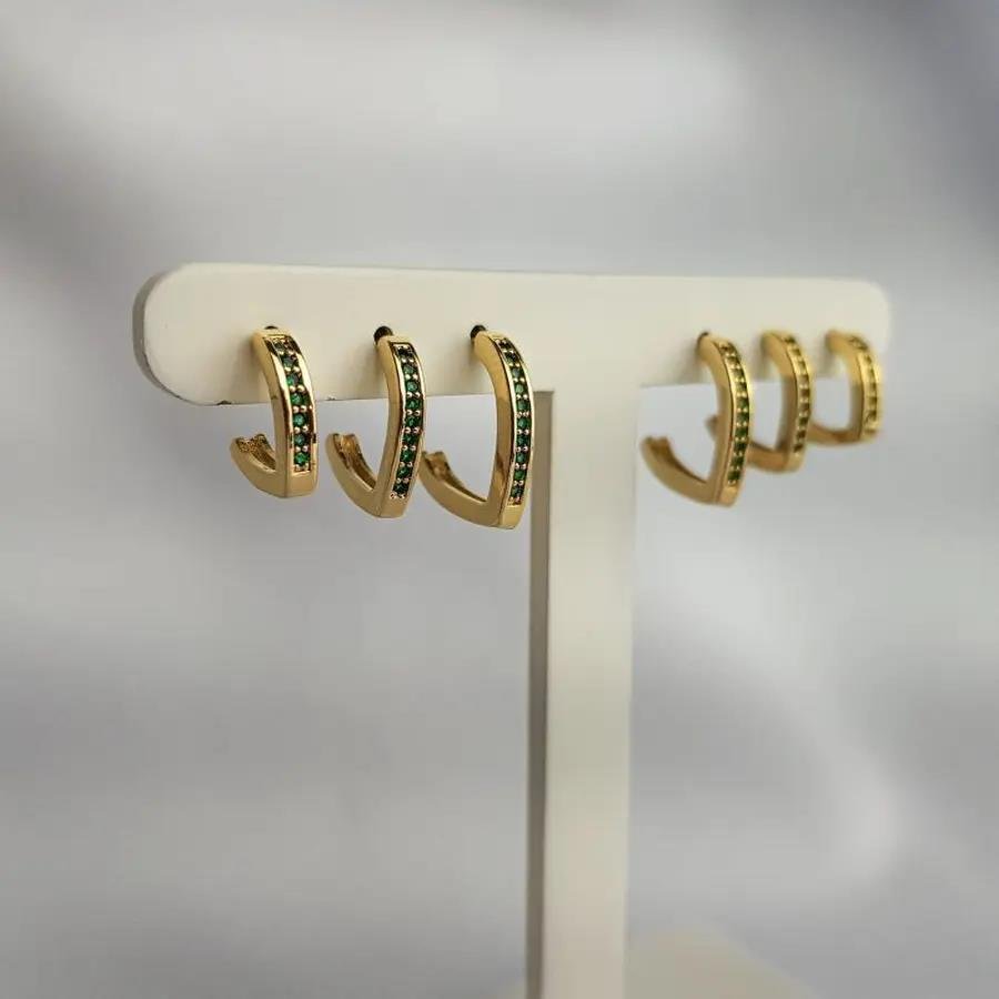 TRIO MEIA ARGOLA OVAL COLOR ROSA AZUL E VERDE|BANHADO EM OURO 18K