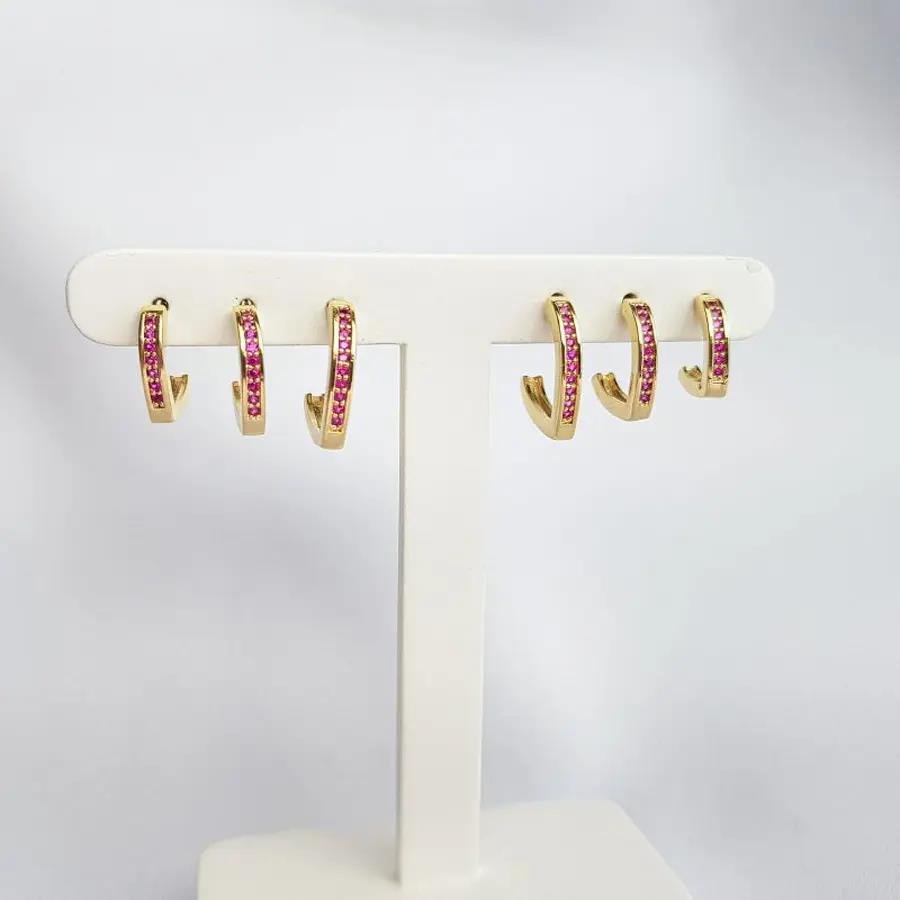 TRIO MEIA ARGOLA OVAL COLOR ROSA AZUL E VERDE|BANHADO EM OURO 18K