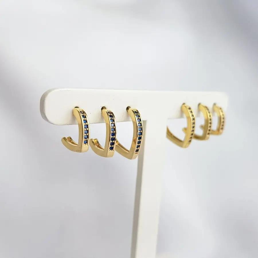 TRIO MEIA ARGOLA OVAL COLOR ROSA AZUL E VERDE|BANHADO EM OURO 18K