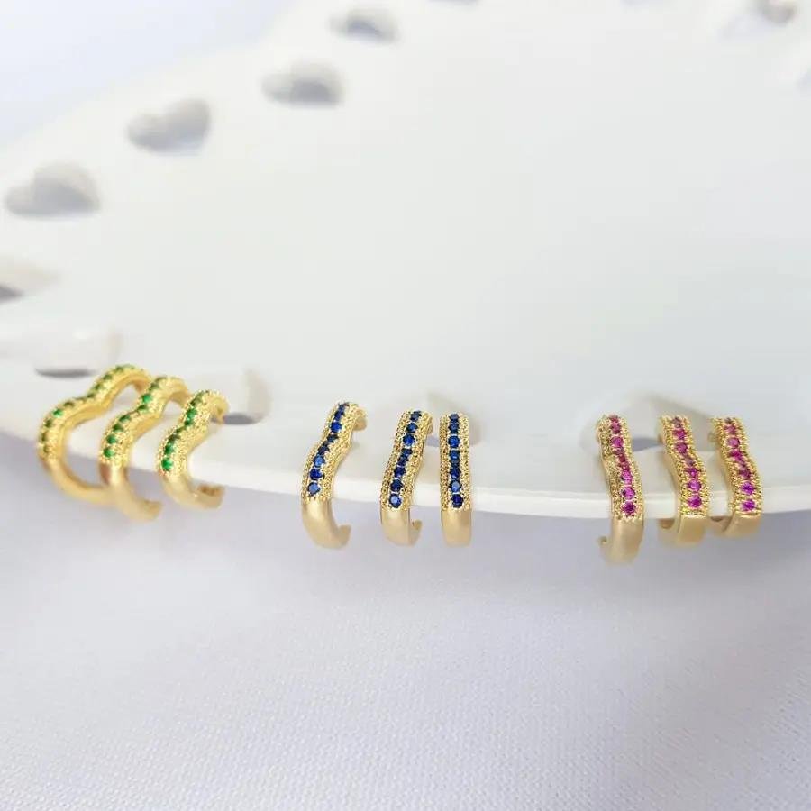 TRIO ARGOLA CORACAO DETALHE ZIRC ROSA E VERDE AZU