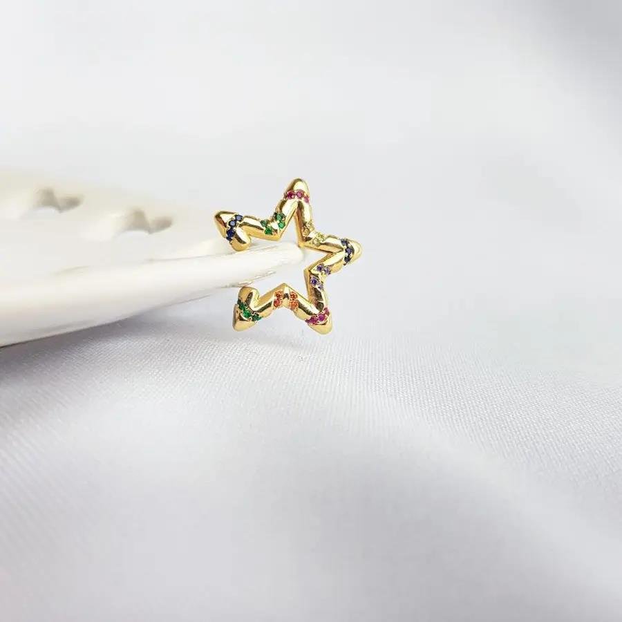 PIERCING ESTRELA ZIRCONIA COLORIDAS|2,6CM|BANHADO EM OURO 18K