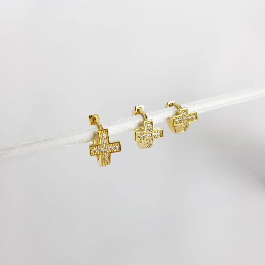 TRIO DE ARGOLA CRUZ CRAVEJADAS|BANHADO EM OURO 18K