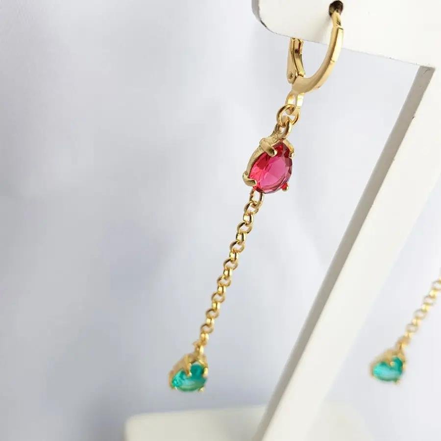 ARGOLA CLICK GOTA VERMELHA ELO PORT E GOTA VERDE|6,8CM|BANHADO EM OURO 18K