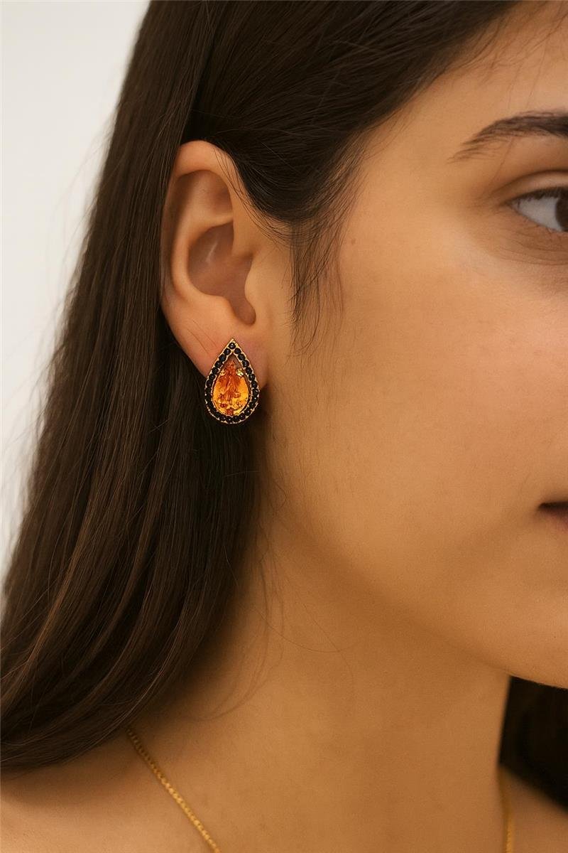 BRINCO GOTA COLORIDA COM RÓDIO NEGRO | BANHADO EM OURO 18K