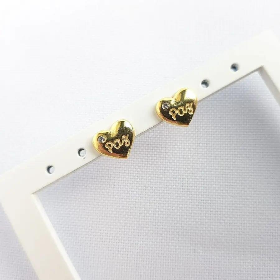 BRINCO CORACAO ESCRITO PAZ COM PONTO DE LUZ|5MM|BANHADO EM OURO 18K