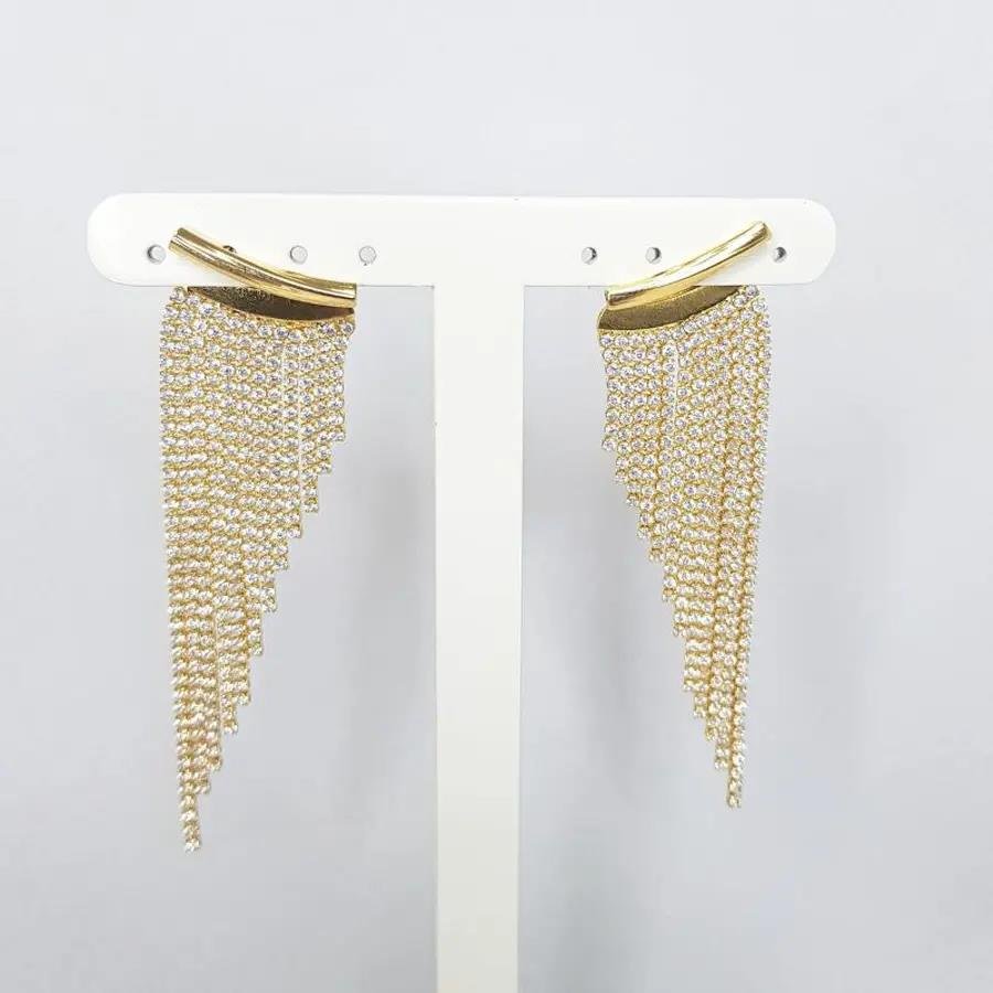 BRINCO BASE TUBINHO COM FRANJA EM ZIRCONIA| 6,8CM|BANHADO EM OURO 18K