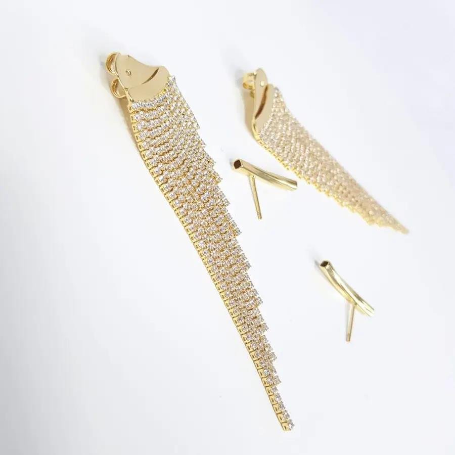 BRINCO BASE TUBINHO COM FRANJA EM ZIRCONIA| 6,8CM|BANHADO EM OURO 18K