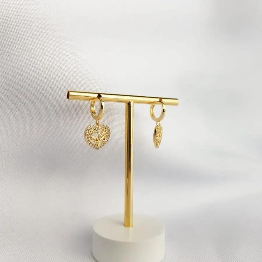 ARGOLA PG CORACAO CRAV/VAZADO ARVORE VIDA|BANHADO EM OURO 18K