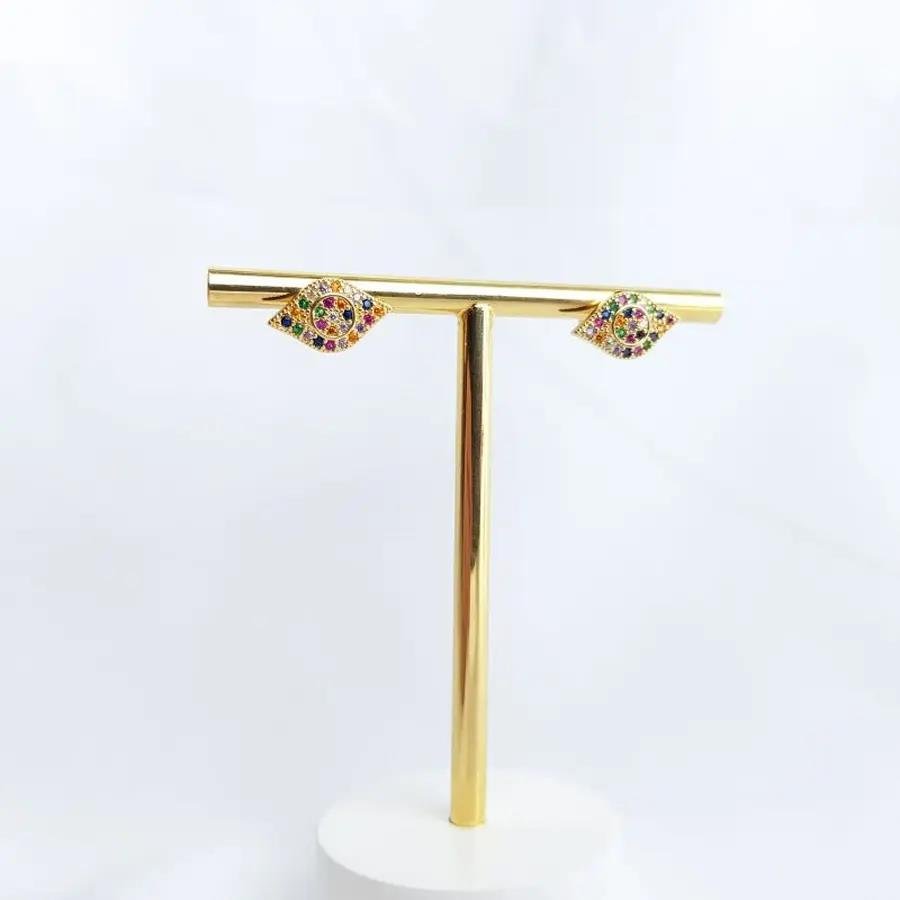 BRINCO OLHO GREGO CRAV COLOR|1,3CM|BANHADO EM OURO 18K