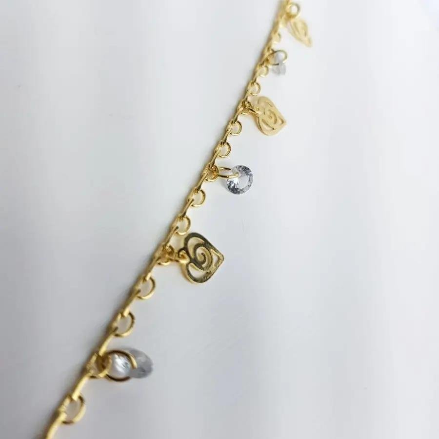 CHOKER 5 CORACOES VAZADOS TRABALHADOS/4 PONTO LUZ|35+5CM| BANHADO EM OURO 18K