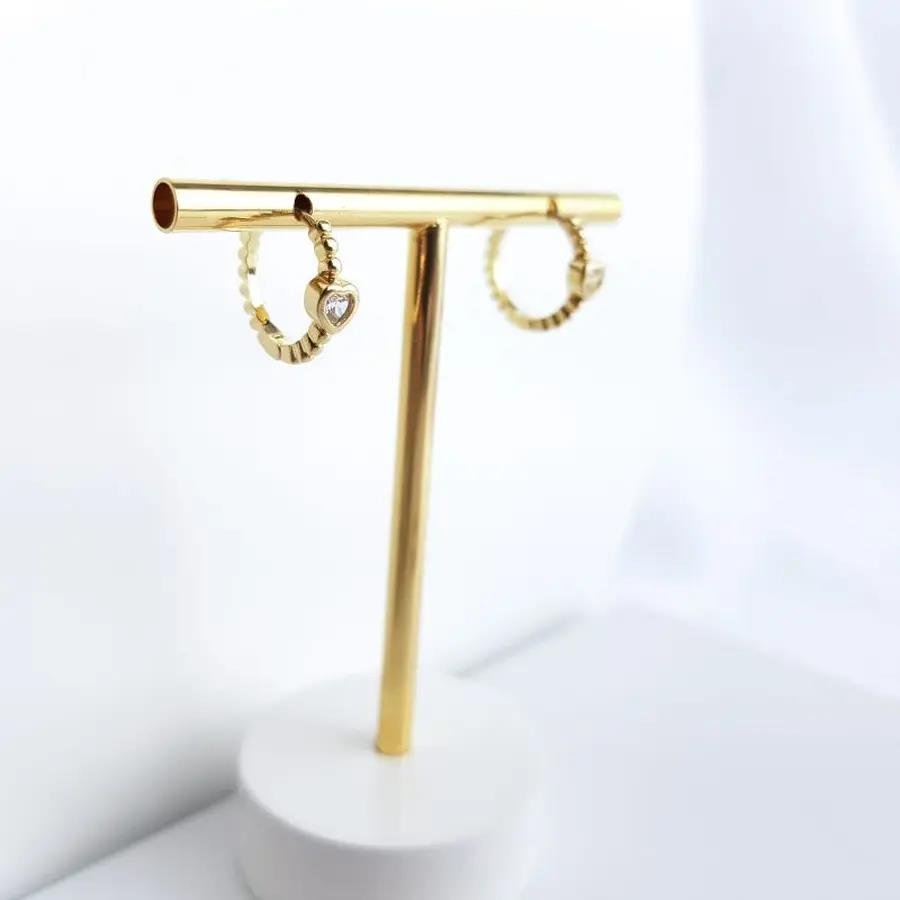 ARGOLA DE BOLINHAS COM CORACAO EM ZIRC|1,6CM|BANHADO EM OURO 18K