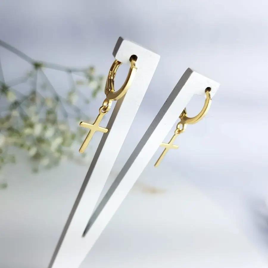 ARGOLA ARTICULADA PG CRUZ LISA|BANHADO EM OURO 18K