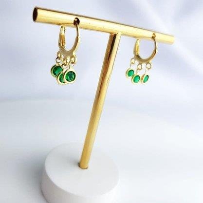 ARGOLA COM PINGENTE PONTO DE LUZ PRETO E VERDE|BANHADO EM OURO 18K