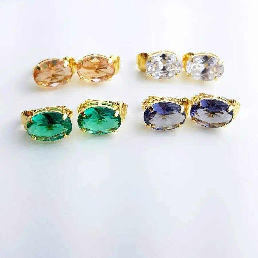 BRINCO DE PRESSAO COM ZIRCONIA COLOR OVAL|1MM|BANHADO EM OURO 18K