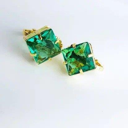 BRINCO DE PRESSÃO COM ZIRCÔNIA VERDE ÁGUA |BANHADO EM OURO 18K