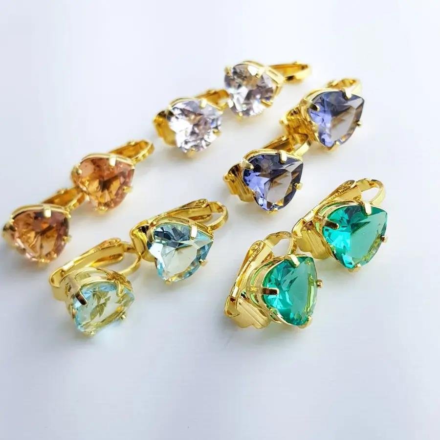 BRINCO DE PRESSAO COM ZIRCONIA COLOR CORACAO |1CM|BANHADO EM OURO 18K