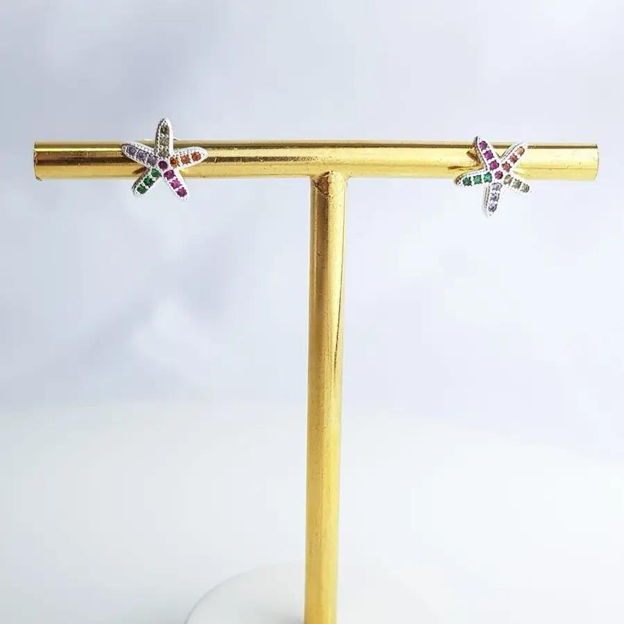 BRINCO ESTRELA DO MAR CRAV COLOR | 9MM|BANHO PRATA