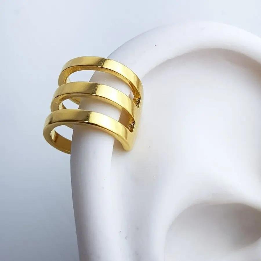 PIERCING FAKE 3 AROS LISOS|2MM|BANHADO EM OURO 18K