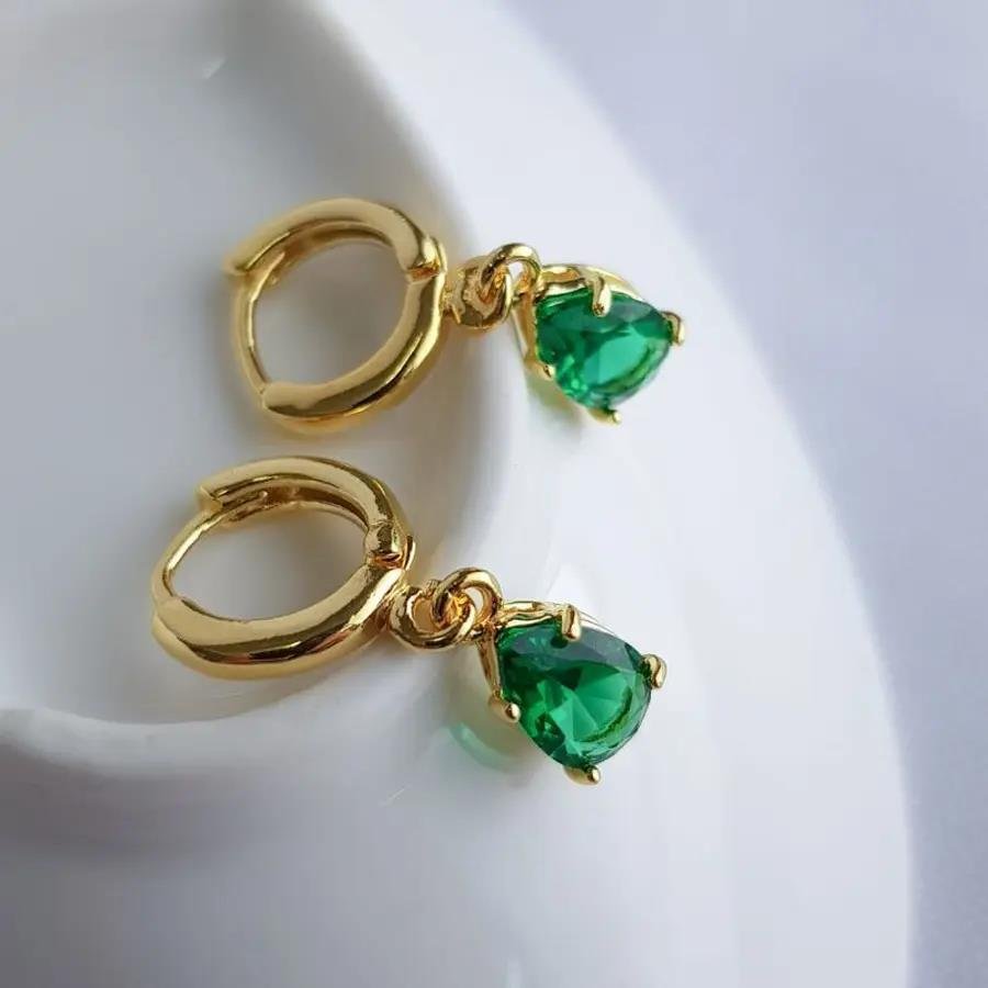 ARGOLA PG GOTA VERDE ESMERALDA|1,1CM|BANHADO EM OURO 18K