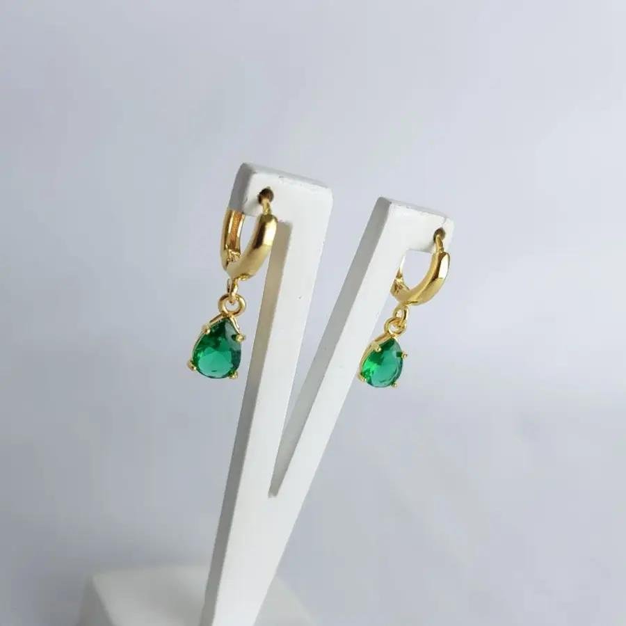 ARGOLA PG GOTA VERDE ESMERALDA|1,1CM|BANHADO EM OURO 18K