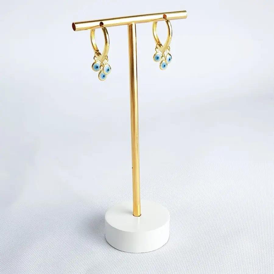 ARGOLA EM FORMATO DE GOTA PINGENTE OLHO GREGO|BANHADO EM OURO 18K