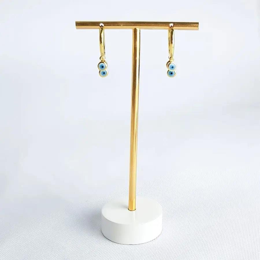 ARGOLA EM FORMATO DE GOTA PINGENTE OLHO GREGO|BANHADO EM OURO 18K