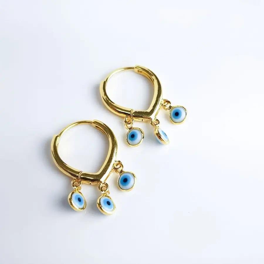 ARGOLA EM FORMATO DE GOTA PINGENTE OLHO GREGO|BANHADO EM OURO 18K