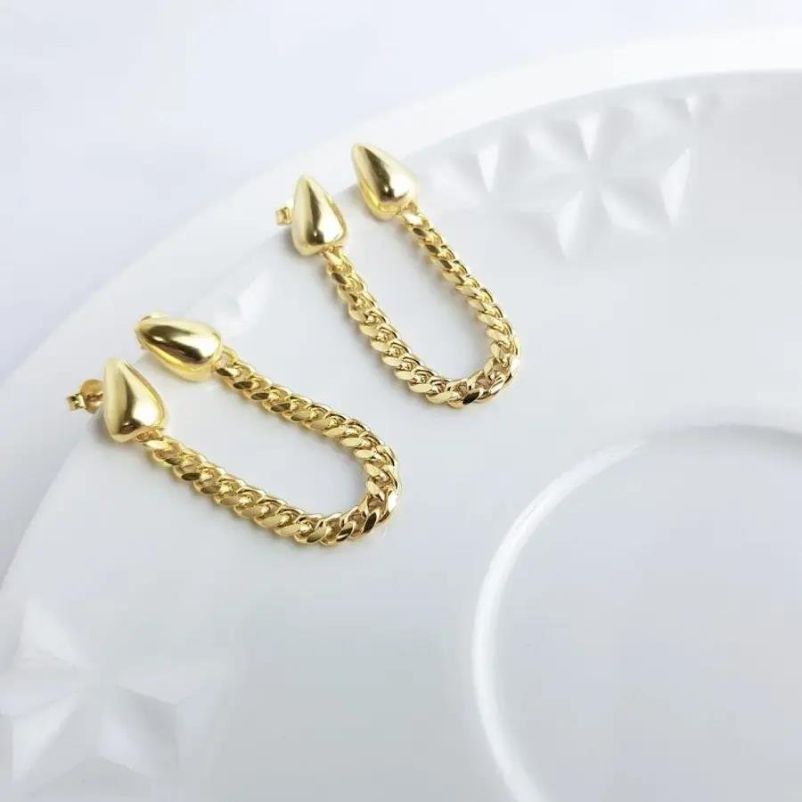 BRINCO DUPLO BASE GOTA LISA E PEDENTE ELO GRUMET|BANHADO EM OURO 18K