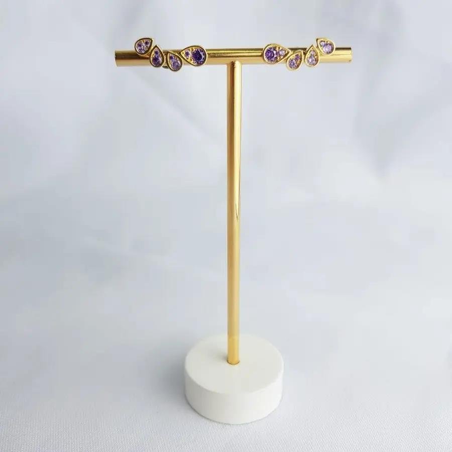 BRINCO EAR CUFF DE GOTAS C/ ZIRC LILAS|1,9CM|BANHADO EM OURO 18K