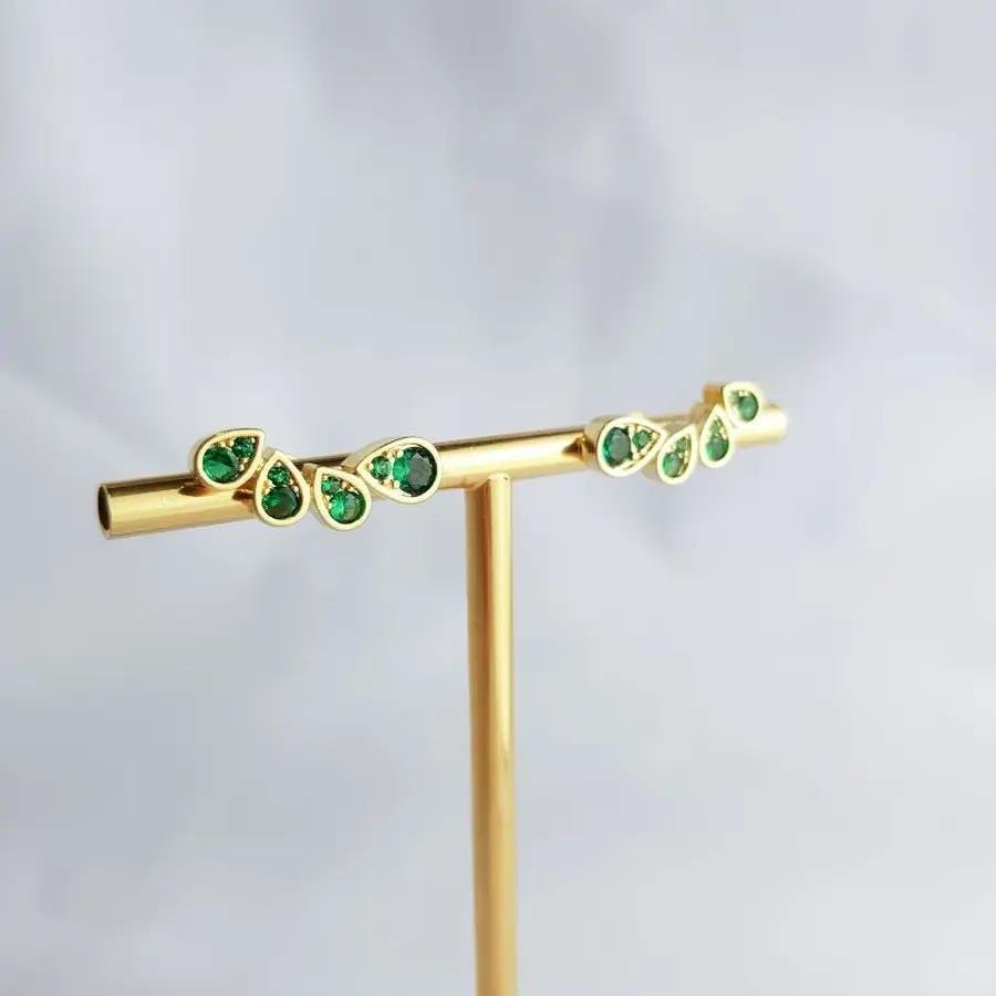 BRINCO EAR CUFF DE GOTAS COM ZIRCÔNIA ESMERALDA|1,9CM|BANHADO EM OURO 18K