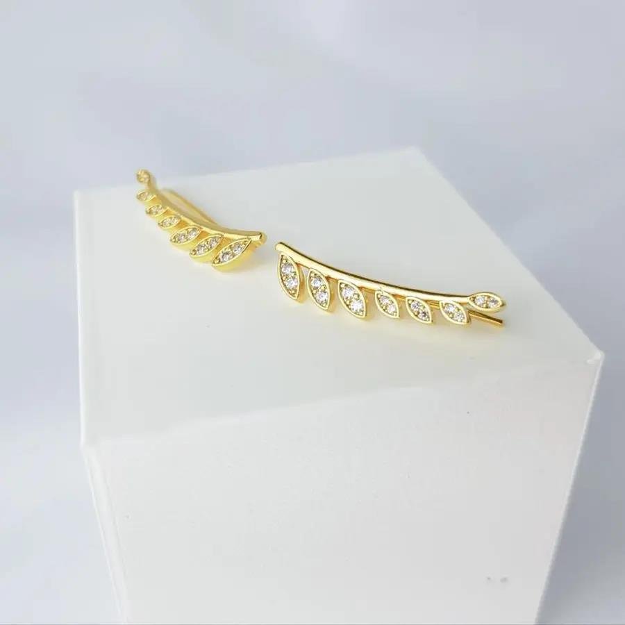 BRINCO EAR CUFF RAMOS CRAVEJADO| 2,6CM|BANHADO EM OURO 18K