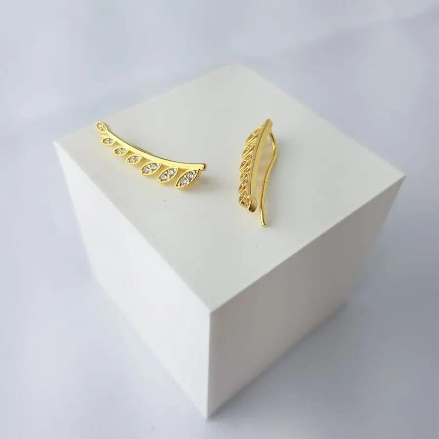 BRINCO EAR CUFF RAMOS CRAVEJADO| 2,6CM|BANHADO EM OURO 18K