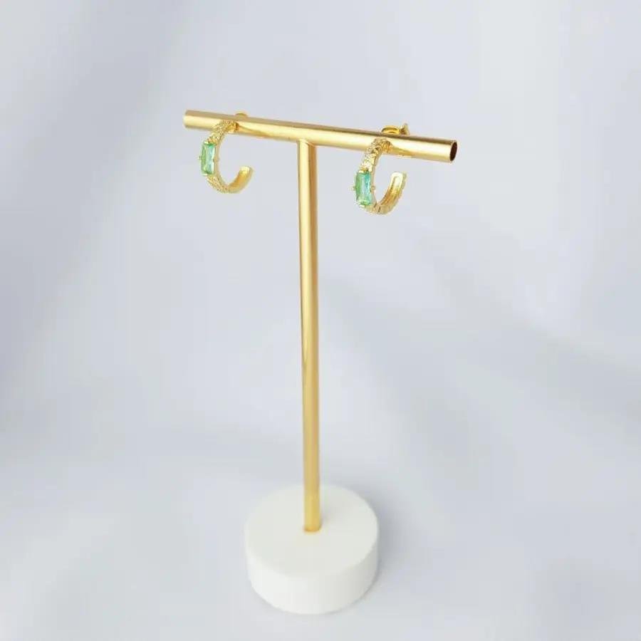 ARGOLA CRAVEJADA COM ZIRCÔNIA VERDE AGUA|1,5CM|BANHADO EM OURO 18K
