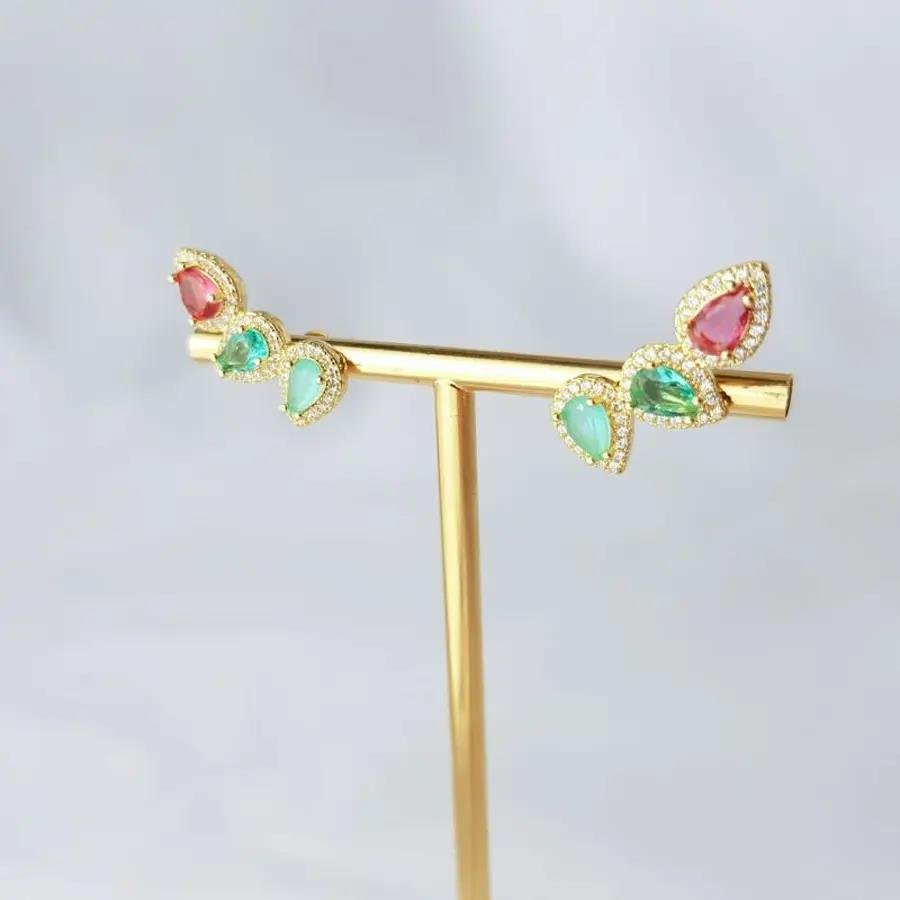BRINCO EAR CUFF GOTAS COLOR|REDOR CRAVEJADO|BANHADO EM OURO 18K