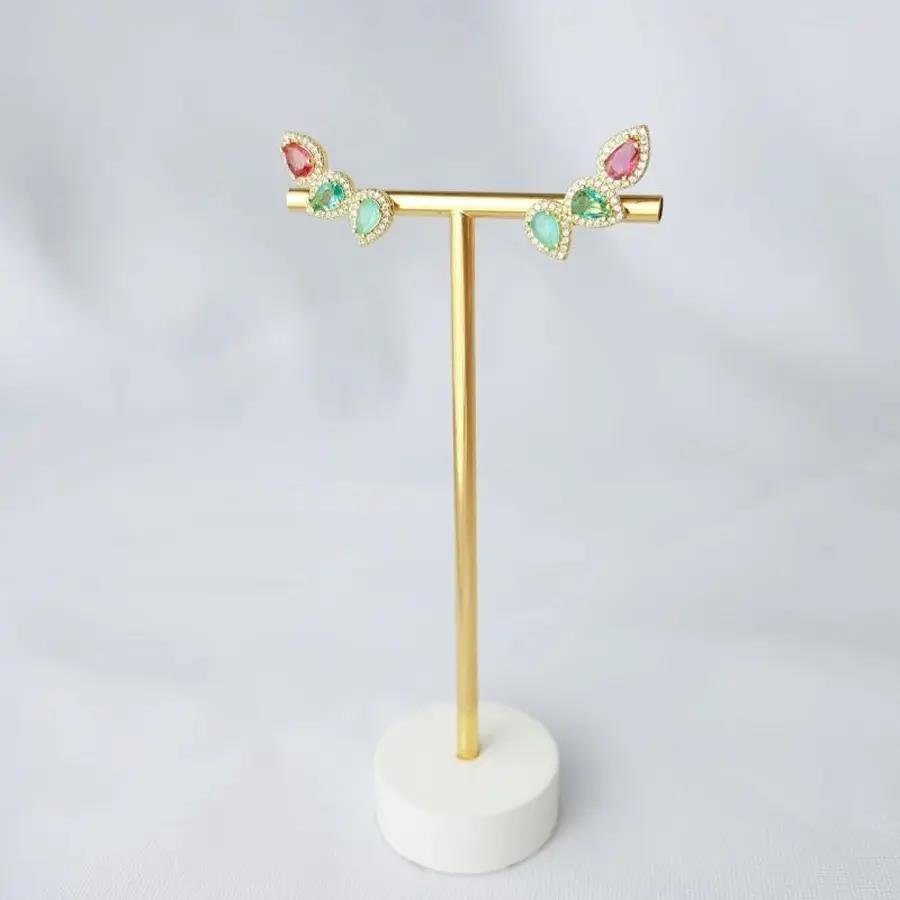 BRINCO EAR CUFF GOTAS COLOR|REDOR CRAVEJADO|BANHADO EM OURO 18K