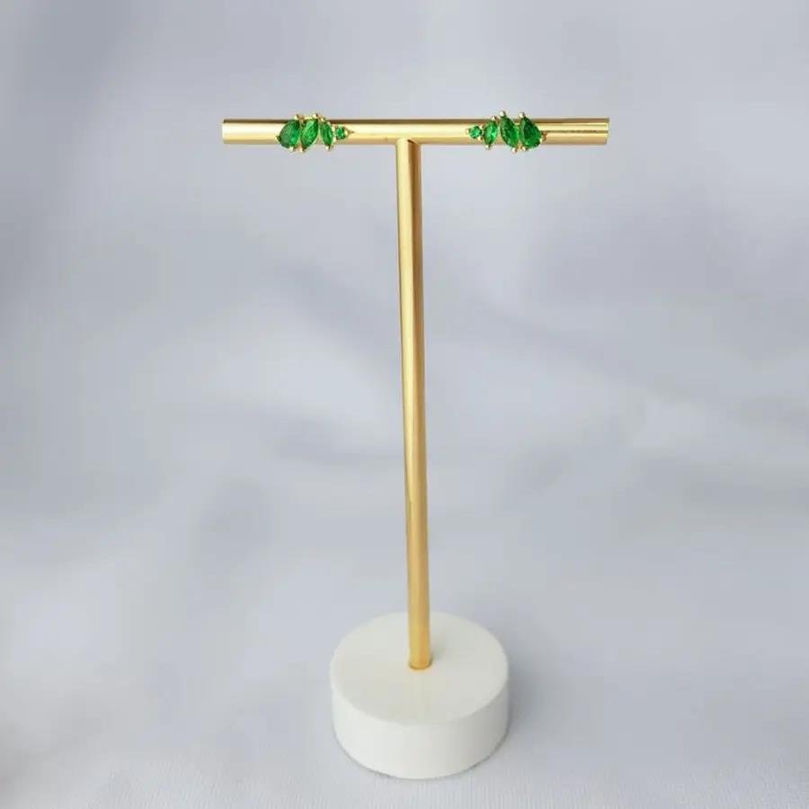 BRINCO EAR CUFF GOTAS PTO LUZ ESMERALDA| |1,2CM|BANHADO EM OURO 18K