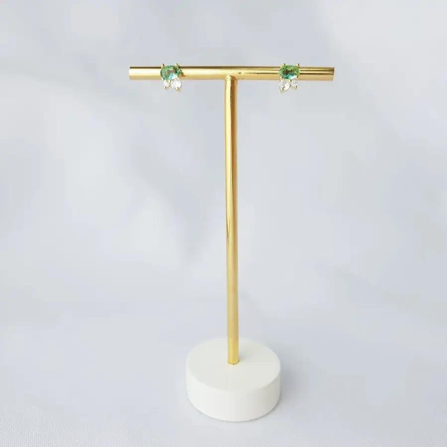 BRINCO EM ZIRCÔNIAS VERDE AGUA|6MM|BANHADO EM OURO 18K