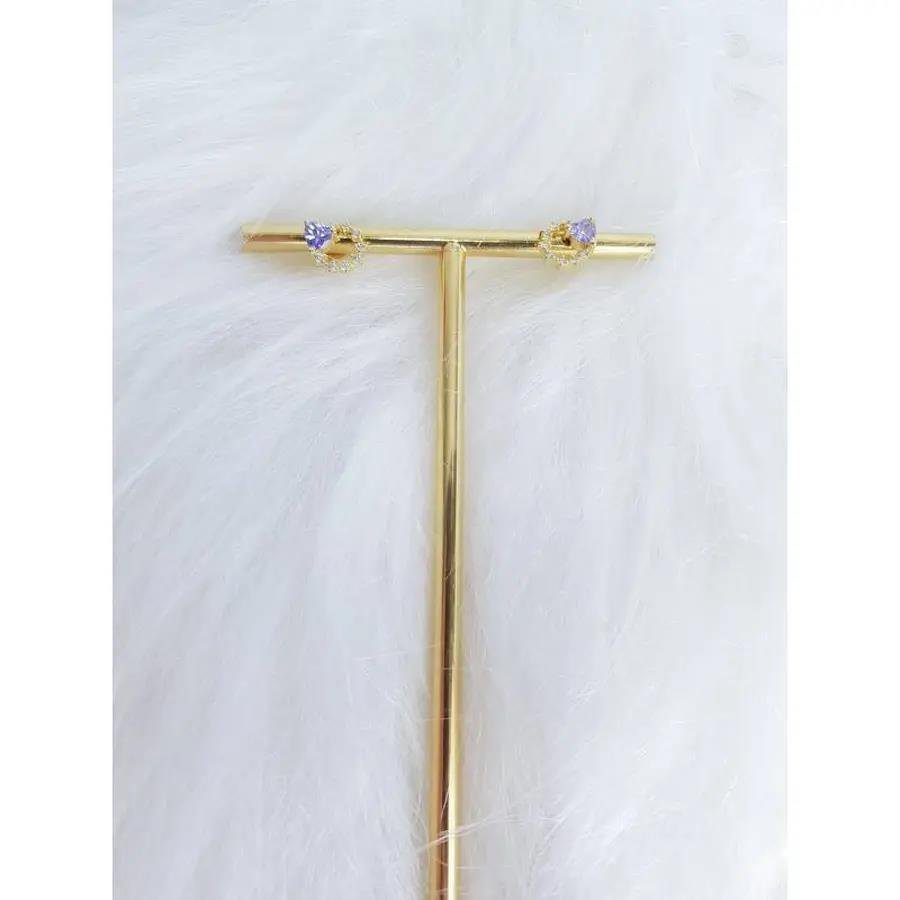 BRINCO CIRCULO CRAVEJADO C/ ZIRC CORACAO LILAS|BANHADO EM OURO 18K