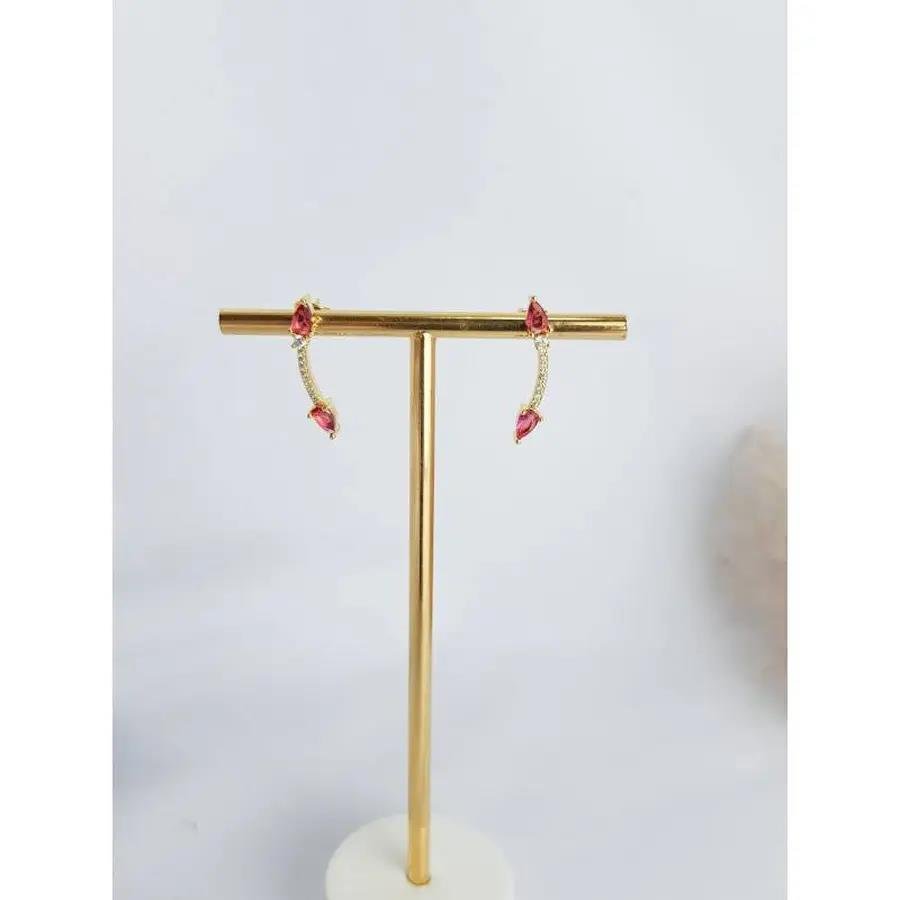 BRINCO EAR CUFF CRAV CRISTAL 2 GOTA ROSAS PONTA