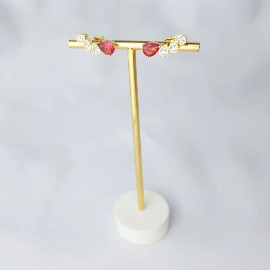 BRINCO EAR CUFF GOTAS CRISTAL ZIRC VERMELHA|BANHADO EM OURO 18K