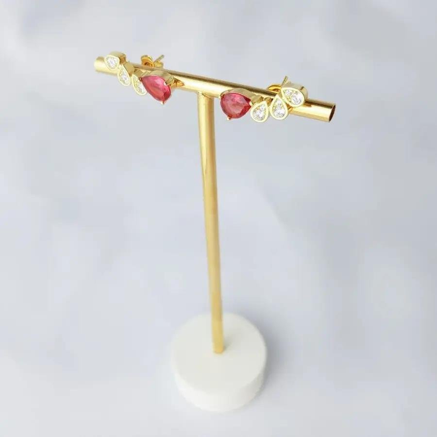 BRINCO EAR CUFF GOTAS CRISTAL ZIRC VERMELHA|BANHADO EM OURO 18K