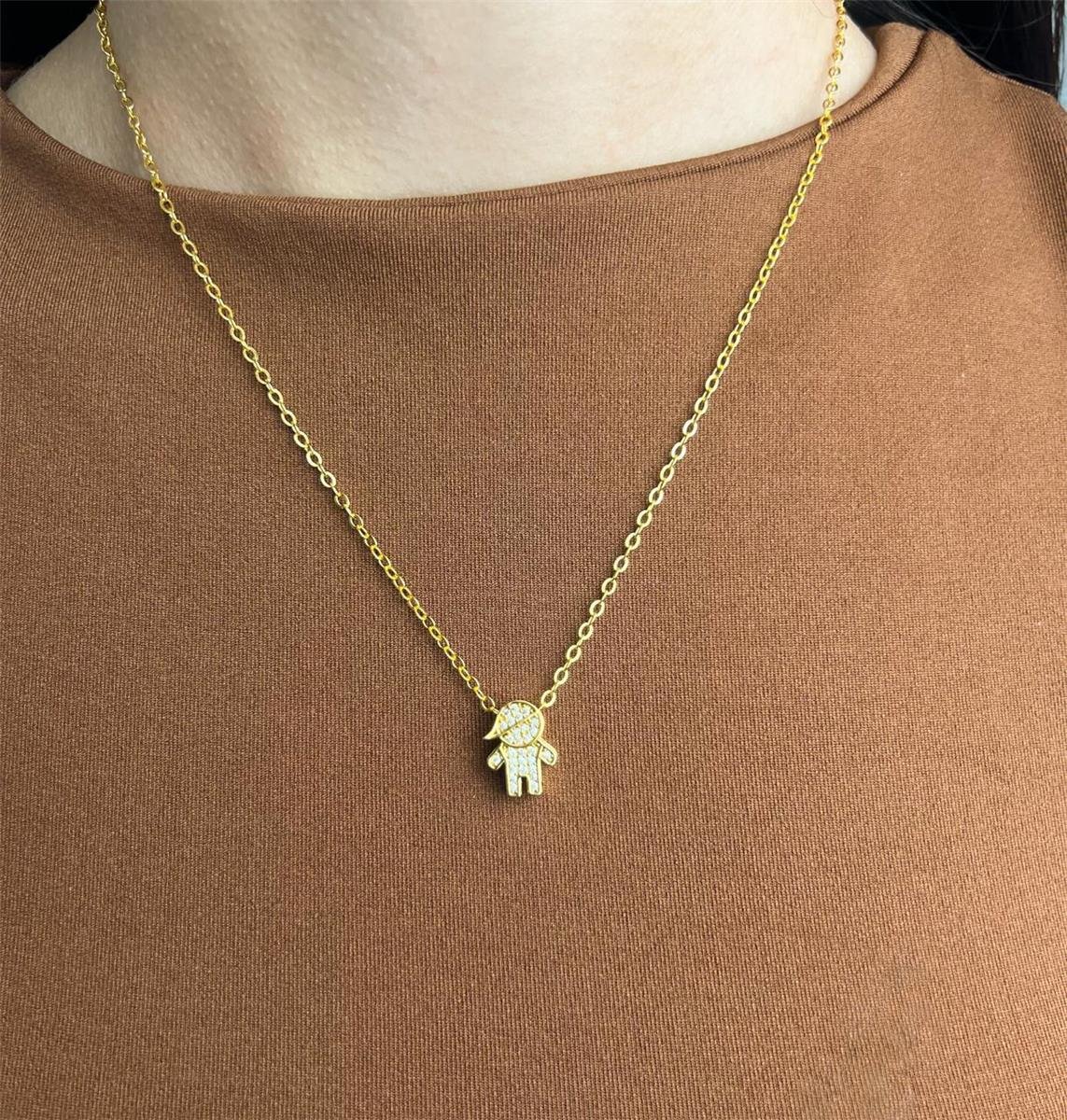 COLAR ELO BAILARINA PG PASSADOR MENINO CRAVEJADO | BANHADO DE OURO 18K