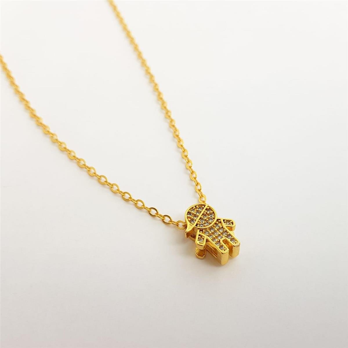 COLAR ELO BAILARINA PG PASSADOR MENINO CRAVEJADO | BANHADO DE OURO 18K