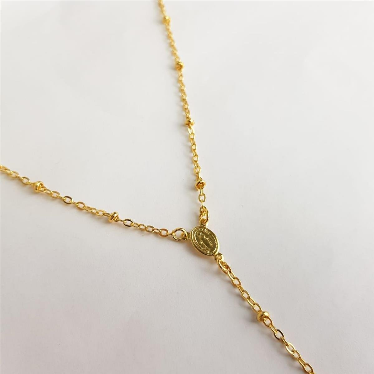 COLAR TERÇO ELO BAILARINA COM ESFERAS PINGENTE MEDALHA NOSSA SENHORA DAS GRAÇAS PENDENTE CRUZ | BANHADO EM OURO 18K