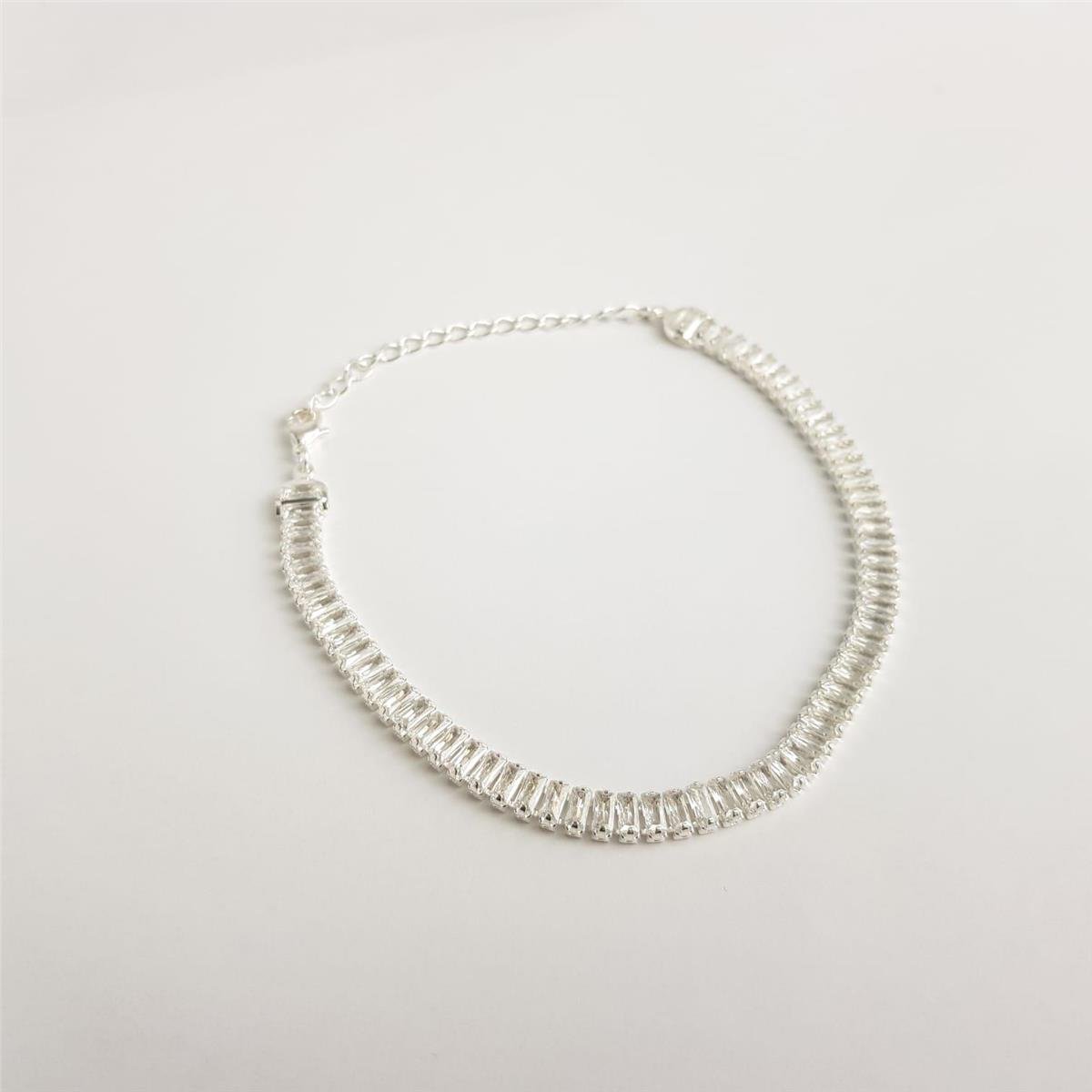 PULSEIRA RIVIEIRA 5MM EM BAGUETES CRISTAIS | BANHO DE PRATA 