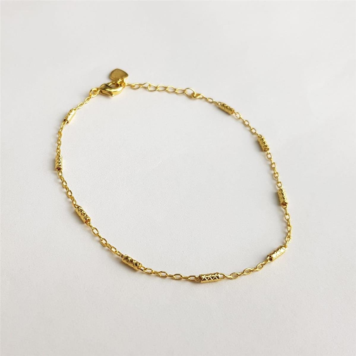 PULSEIRA ELO CADEADO FINO COM TUBOS LISO | BANHADO EM OURO 18K